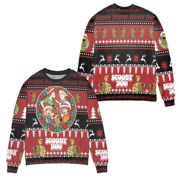 Scooby Doo Christmas Pine Tree Pattern Ugly Christmas Sweater ? Red ? Usalast