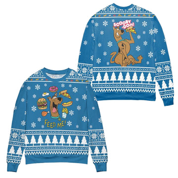 Scooby Doo Feed Me Snowflake Pattern Ugly Christmas Sweater ? Blue ? Usalast