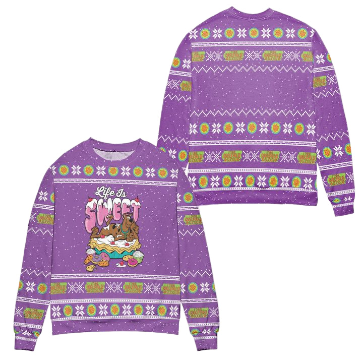 Scooby Doo Life Is Sweet Snowflake Ugly Christmas Sweater ? Purple ? Usalast