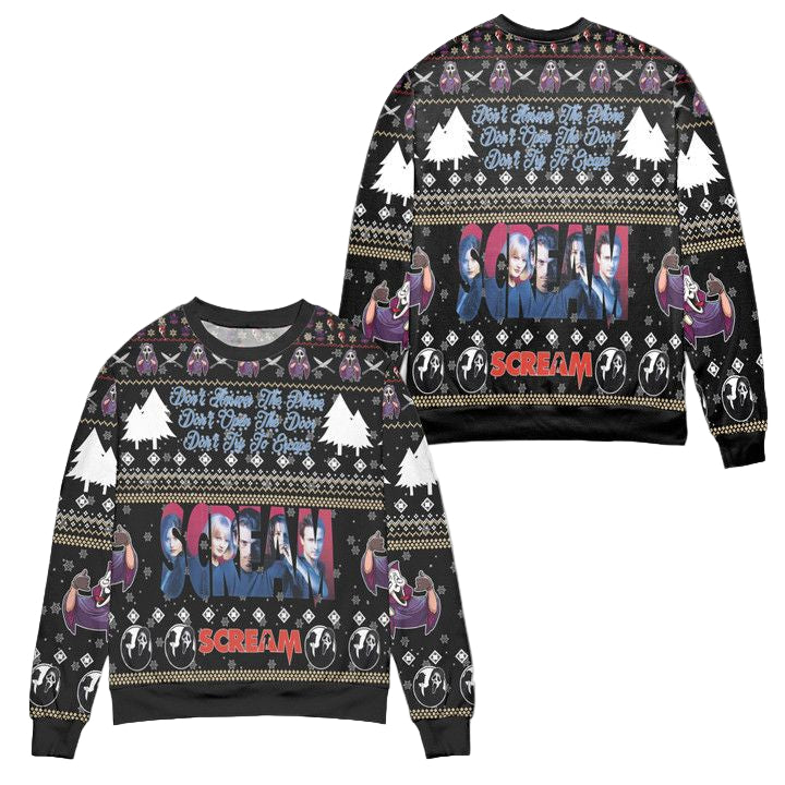 Scream Dont Answer The Phone Pine Tree Ugly Christmas Sweater ? Black ? Usalast