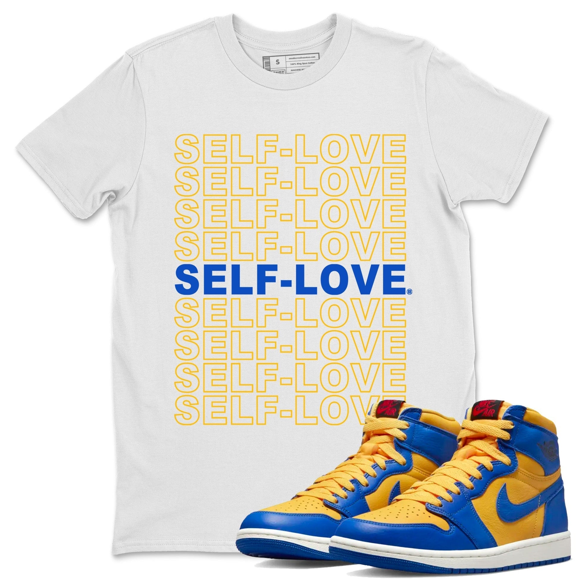 Self Love Unisex Tops - Air Jordan 1 Game Royal Varsity Maize