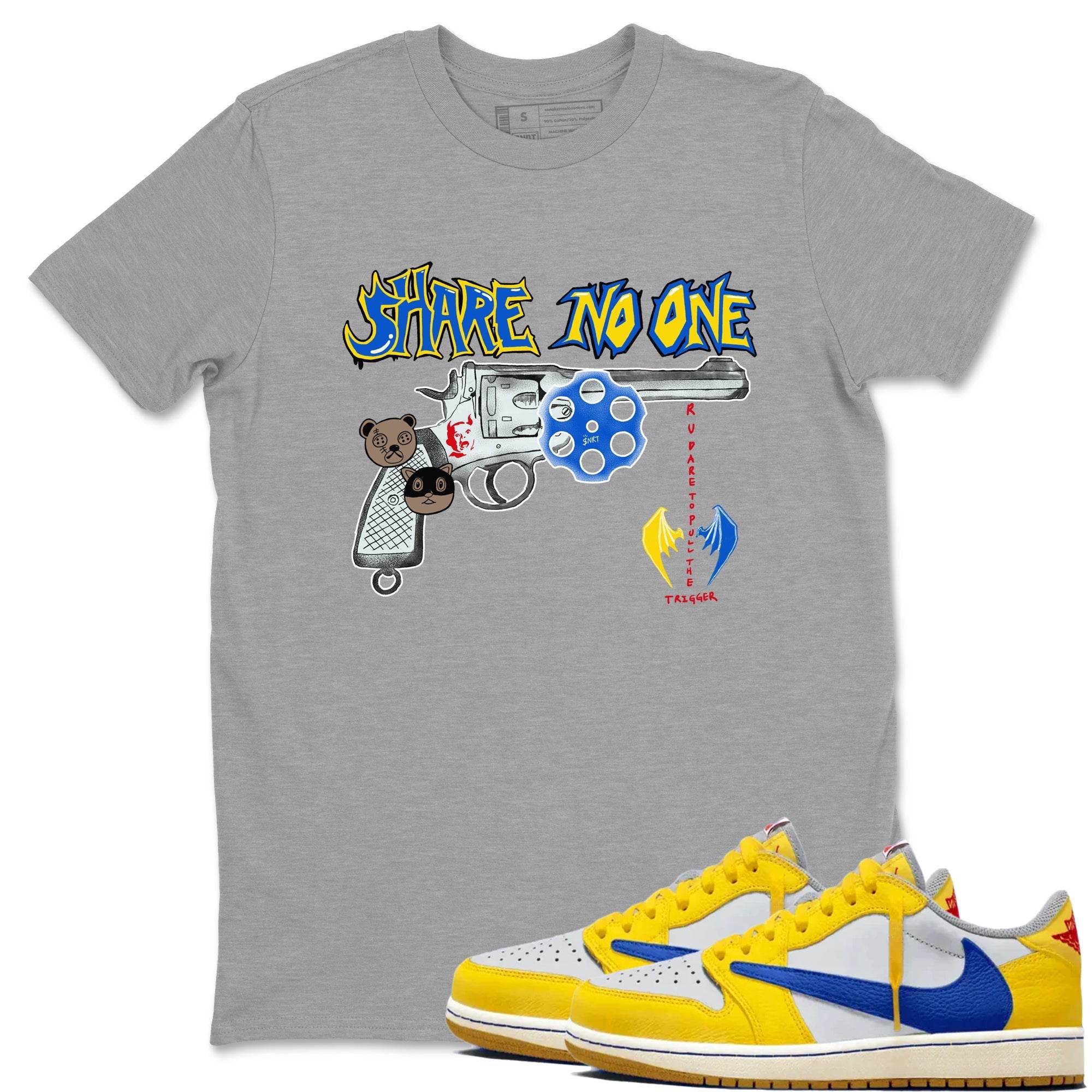 Share No One Sneaker Tees - Air Jordan 1 Travis Scott Canary