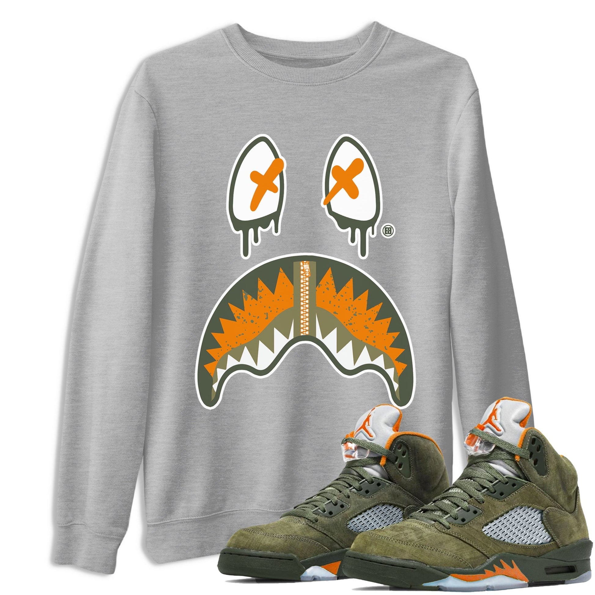 Shark Face Sneaker Tees - Air Jordan 5 Olive
