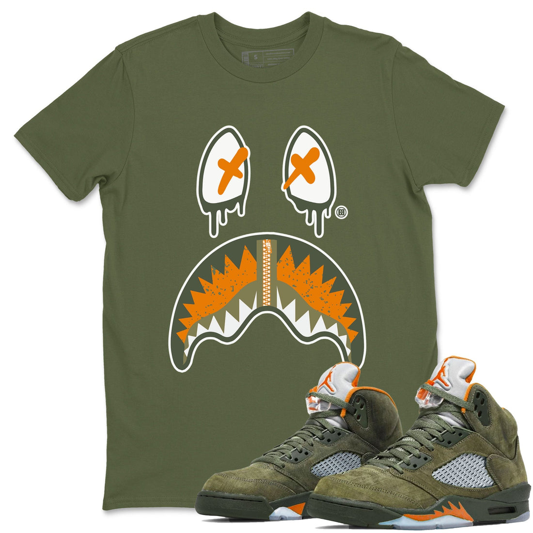 Shark Face Sneaker Tees - Air Jordan 5 Olive