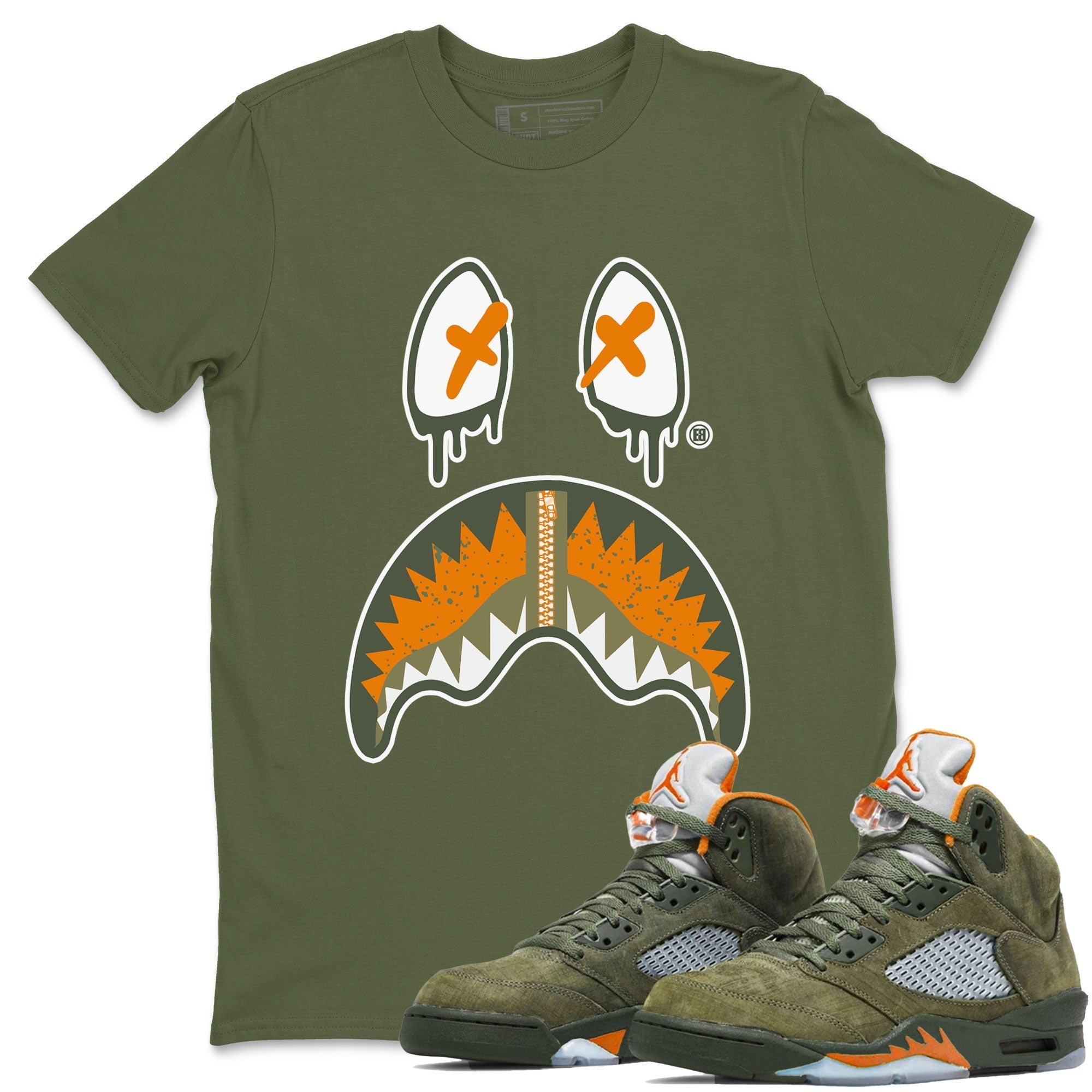Shark Face Sneaker Tees - Air Jordan 5 Olive