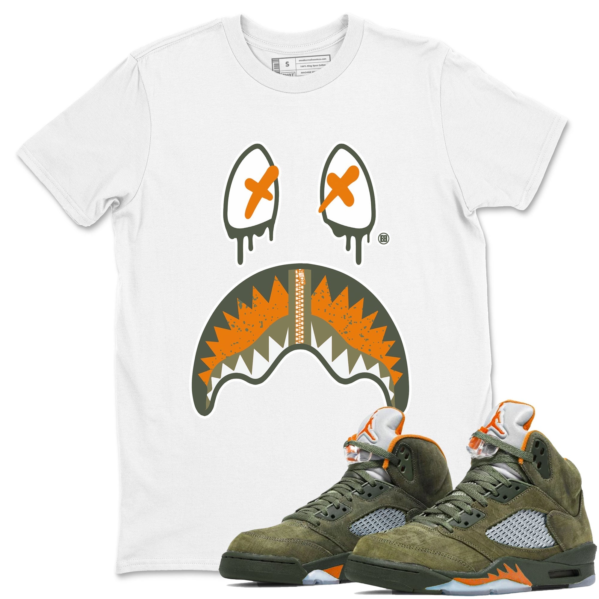 Shark Face Sneaker Tees - Air Jordan 5 Olive