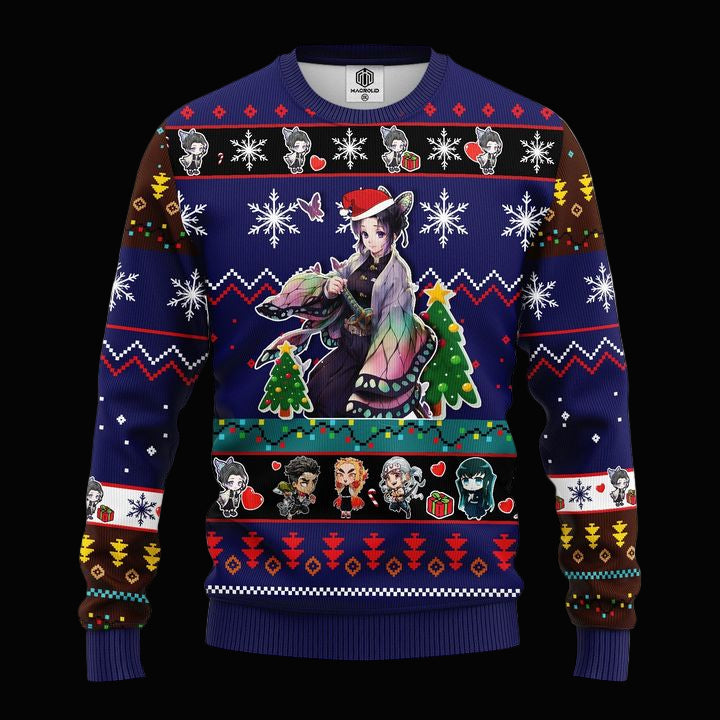 Shinobu Kocho Demon Slayer Anime Ugly Christmas Sweater Blue 1 Amazing Gift Idea Thanksgiving Gift ? Usalast