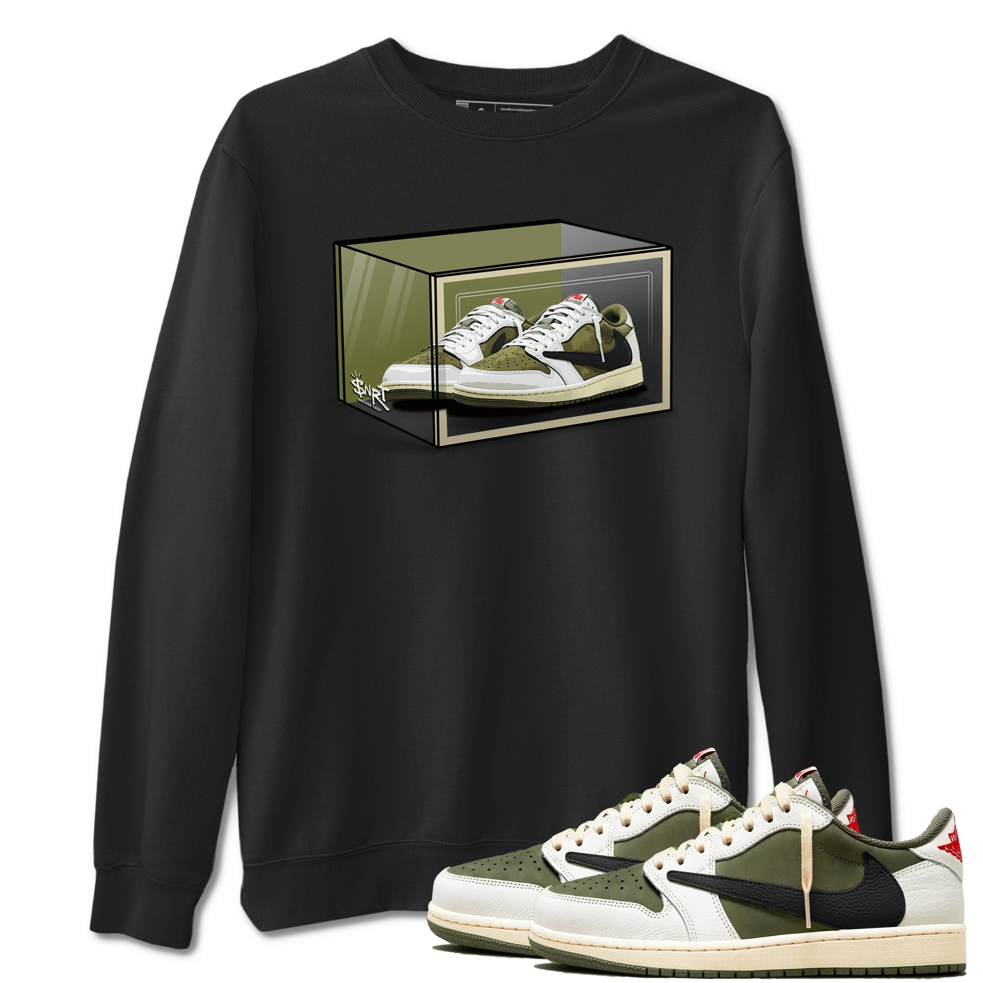 Shoe Box Sneaker Tees - Air Jordan 1 Travis Scott Medium Olive