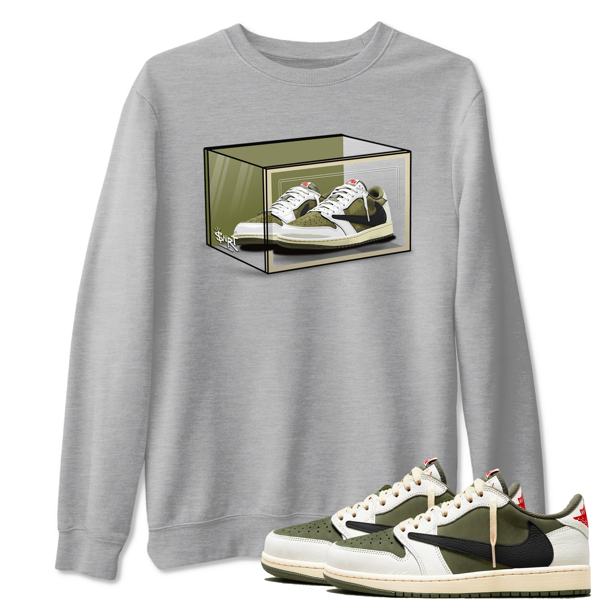 Shoe Box Sneaker Tees - Air Jordan 1 Travis Scott Medium Olive