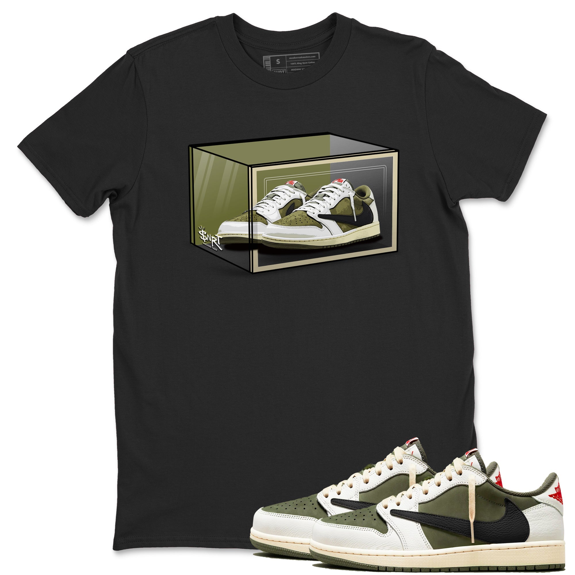 Shoe Box Sneaker Tees - Air Jordan 1 Travis Scott Medium Olive