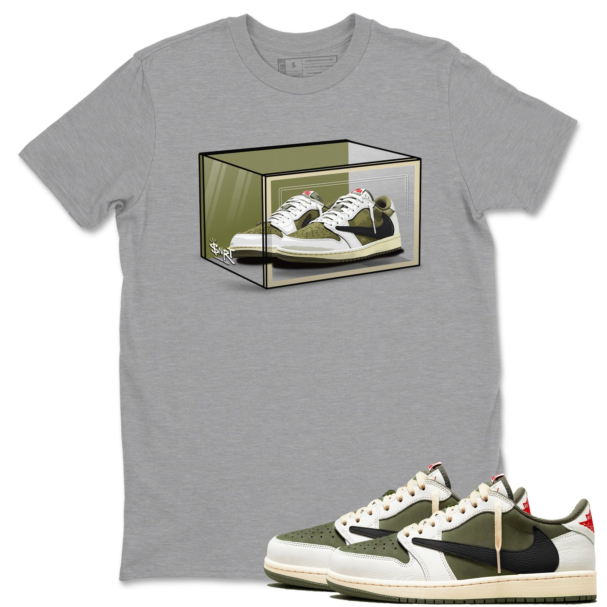 Shoe Box Sneaker Tees - Air Jordan 1 Travis Scott Medium Olive