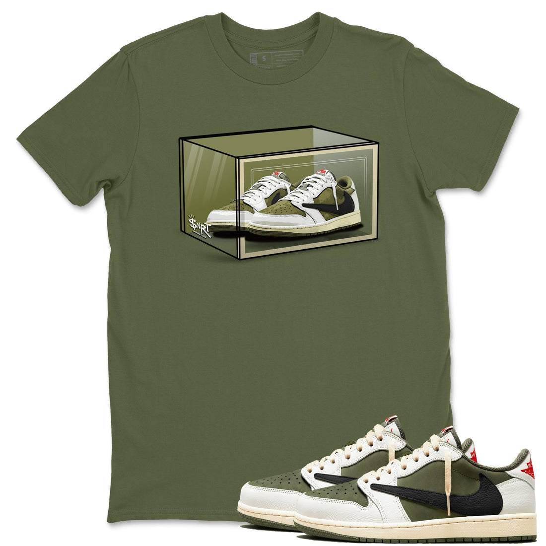 Shoe Box Sneaker Tees - Air Jordan 1 Travis Scott Medium Olive