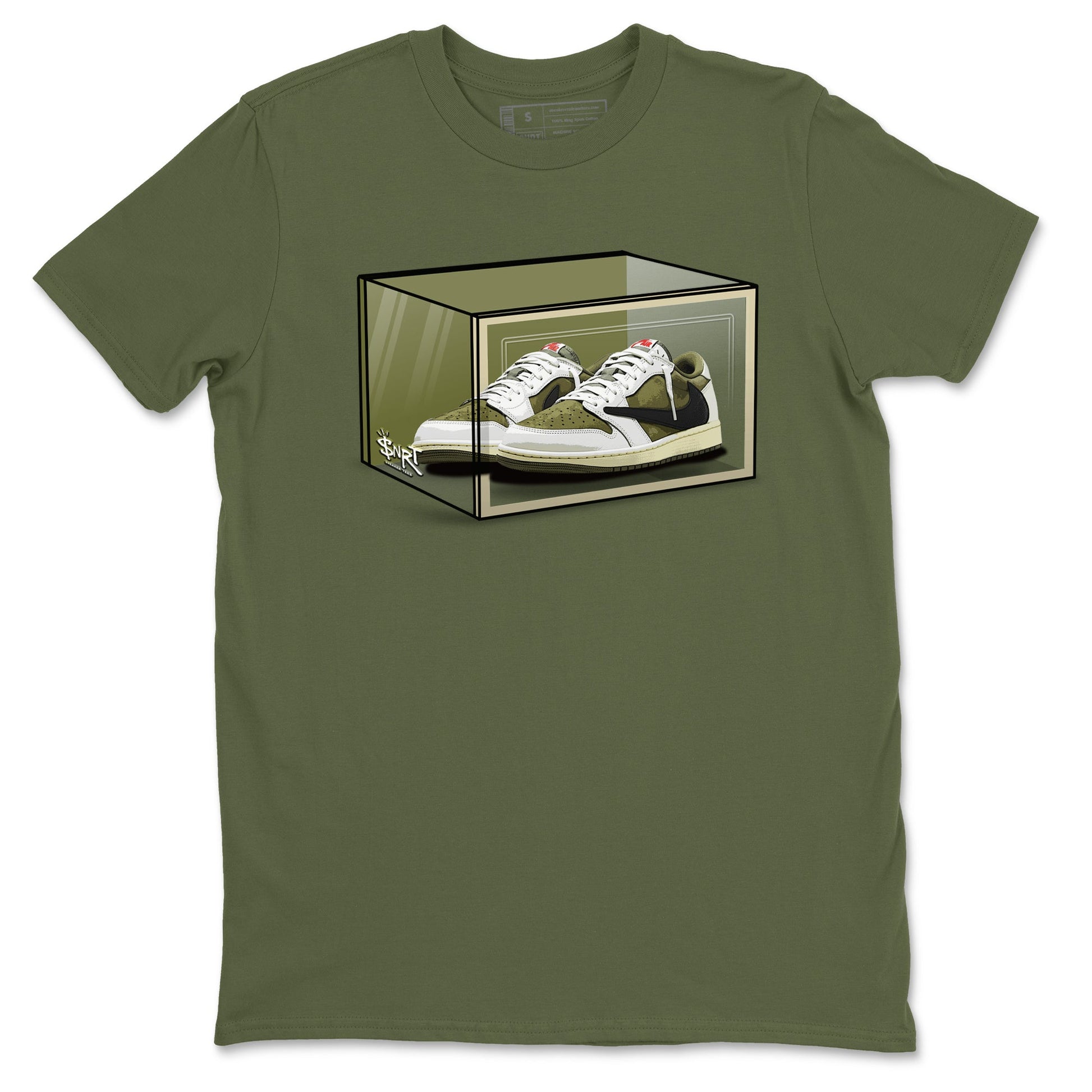 Shoe Box Sneaker Tees - Air Jordan 1 Travis Scott Medium Olive