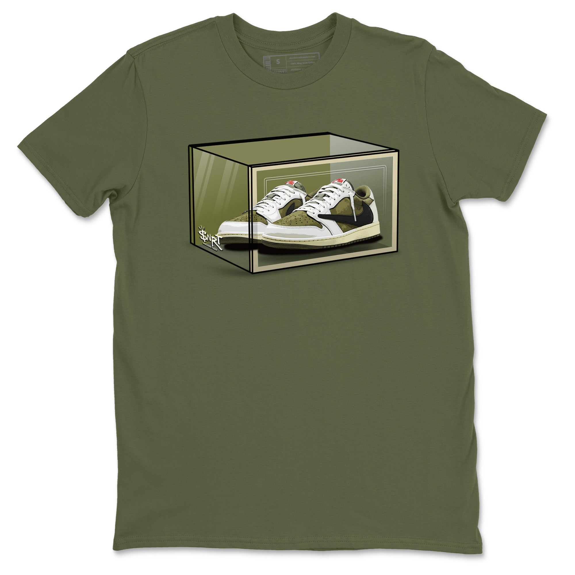 Shoe Box Sneaker Tees - Air Jordan 1 Travis Scott Medium Olive