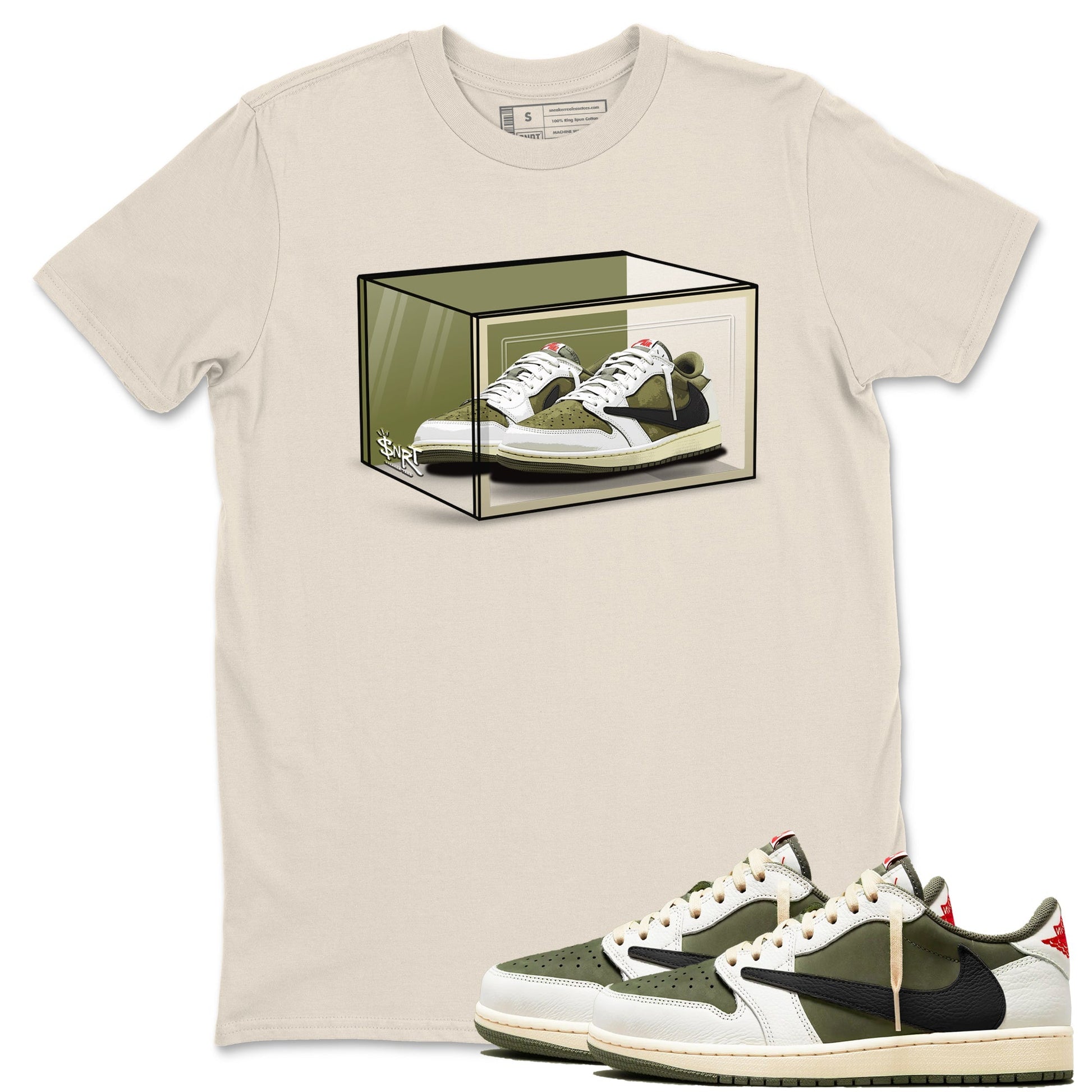 Shoe Box Sneaker Tees - Air Jordan 1 Travis Scott Medium Olive
