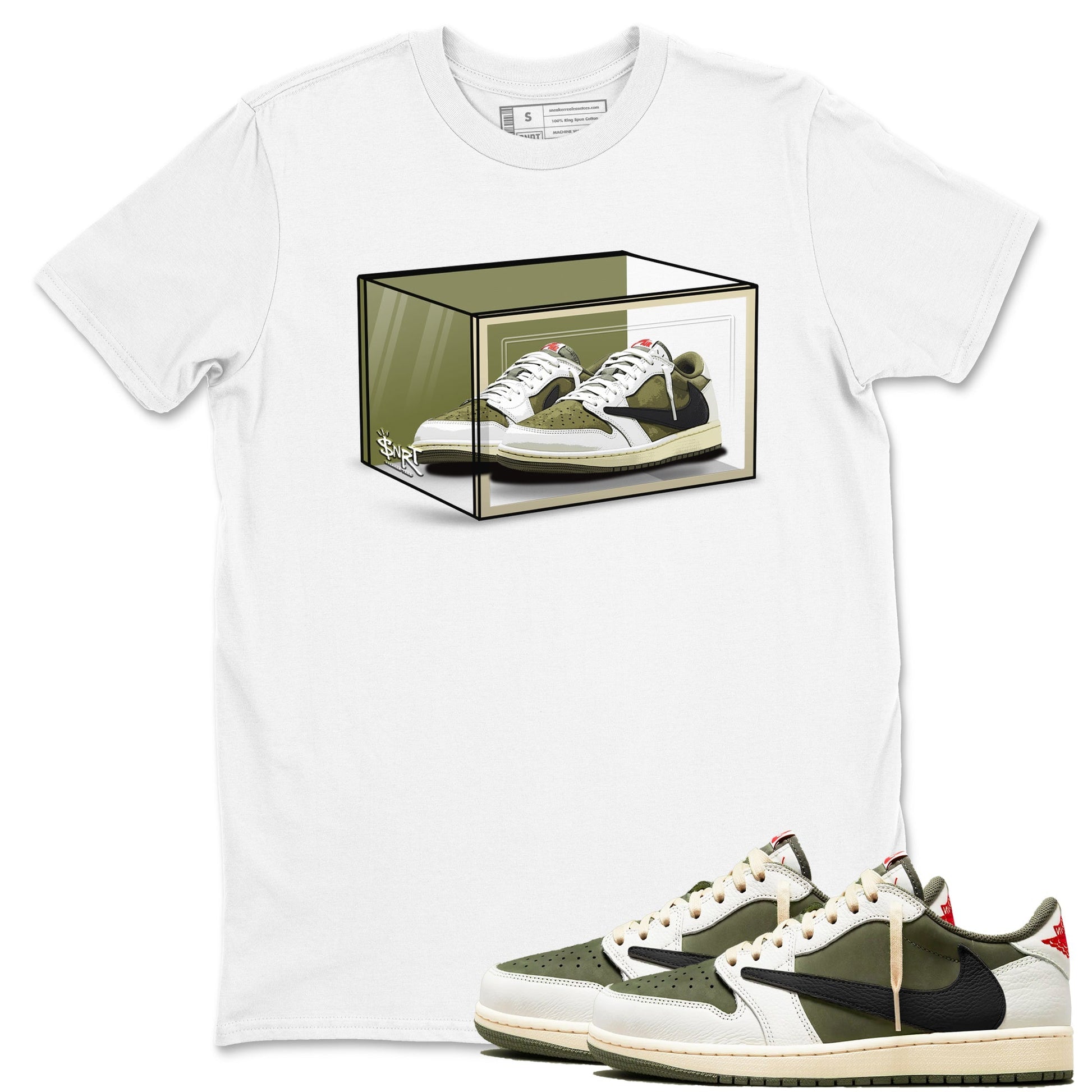 Shoe Box Sneaker Tees - Air Jordan 1 Travis Scott Medium Olive
