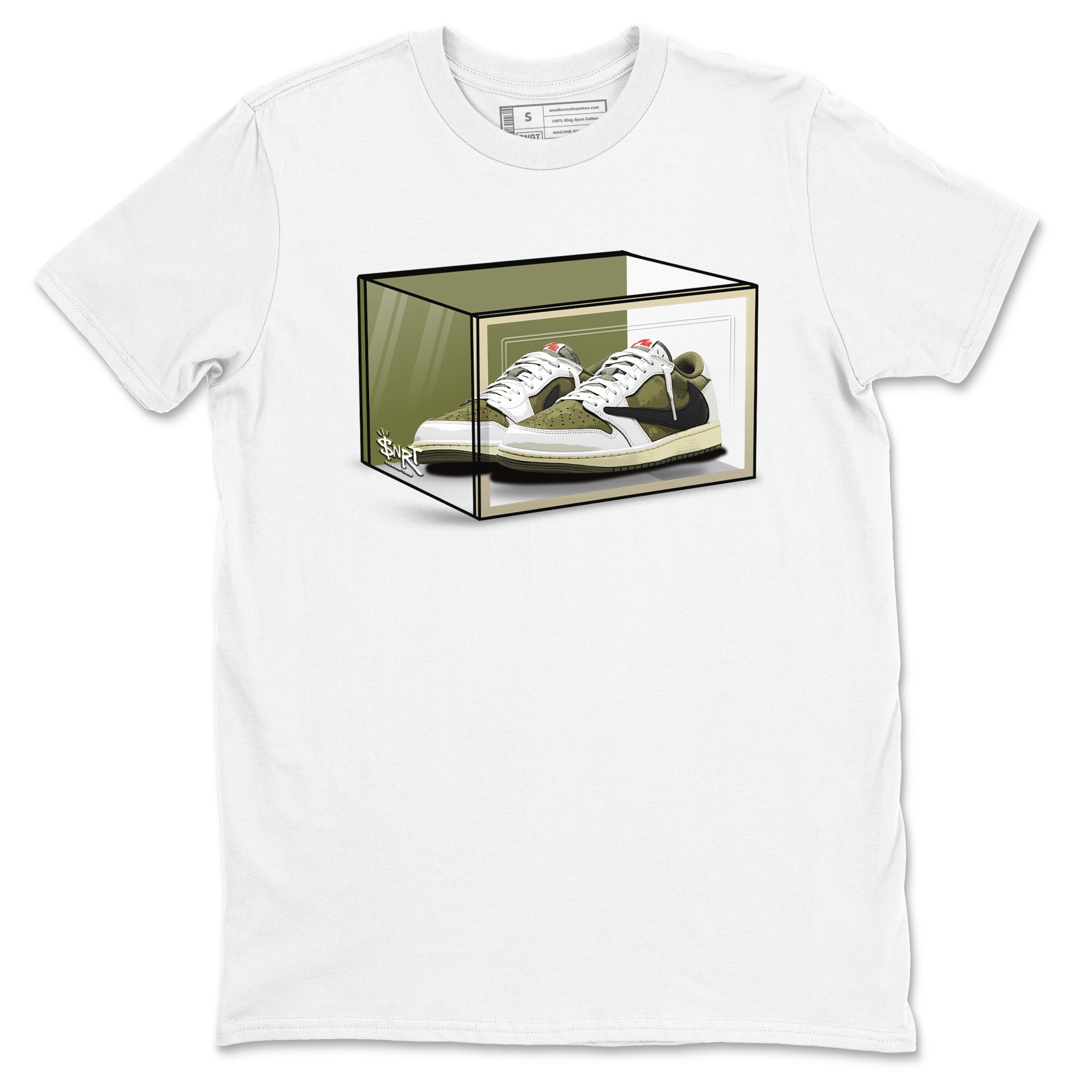 Shoe Box Sneaker Tees - Air Jordan 1 Travis Scott Medium Olive