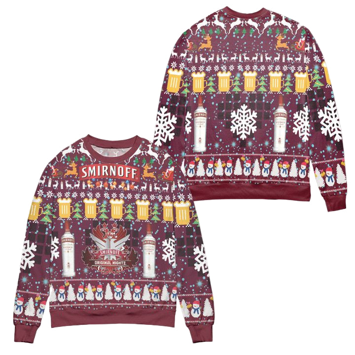 Smirnoff Vodka Snowman Pine Tree Pattern Ugly Christmas Sweater ? Usalast