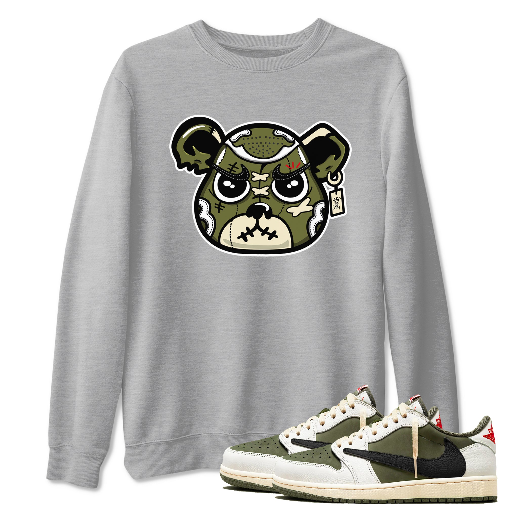 Sneaker Bear Face Sneaker Tees - Air Jordan 1 Travis Scott Medium Olive