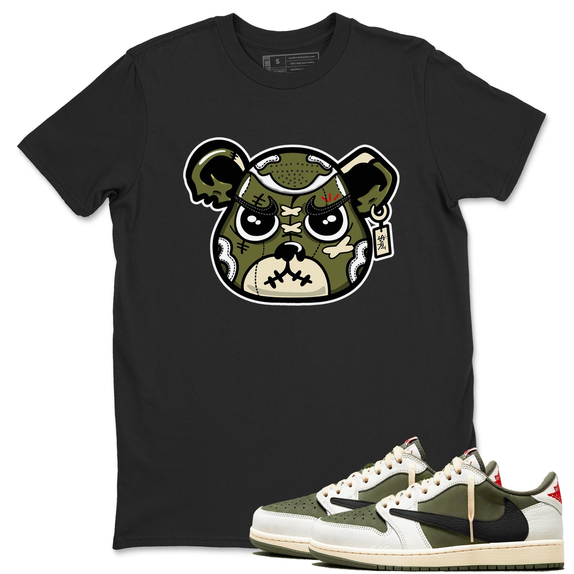 Sneaker Bear Face Sneaker Tees - Air Jordan 1 Travis Scott Medium Olive