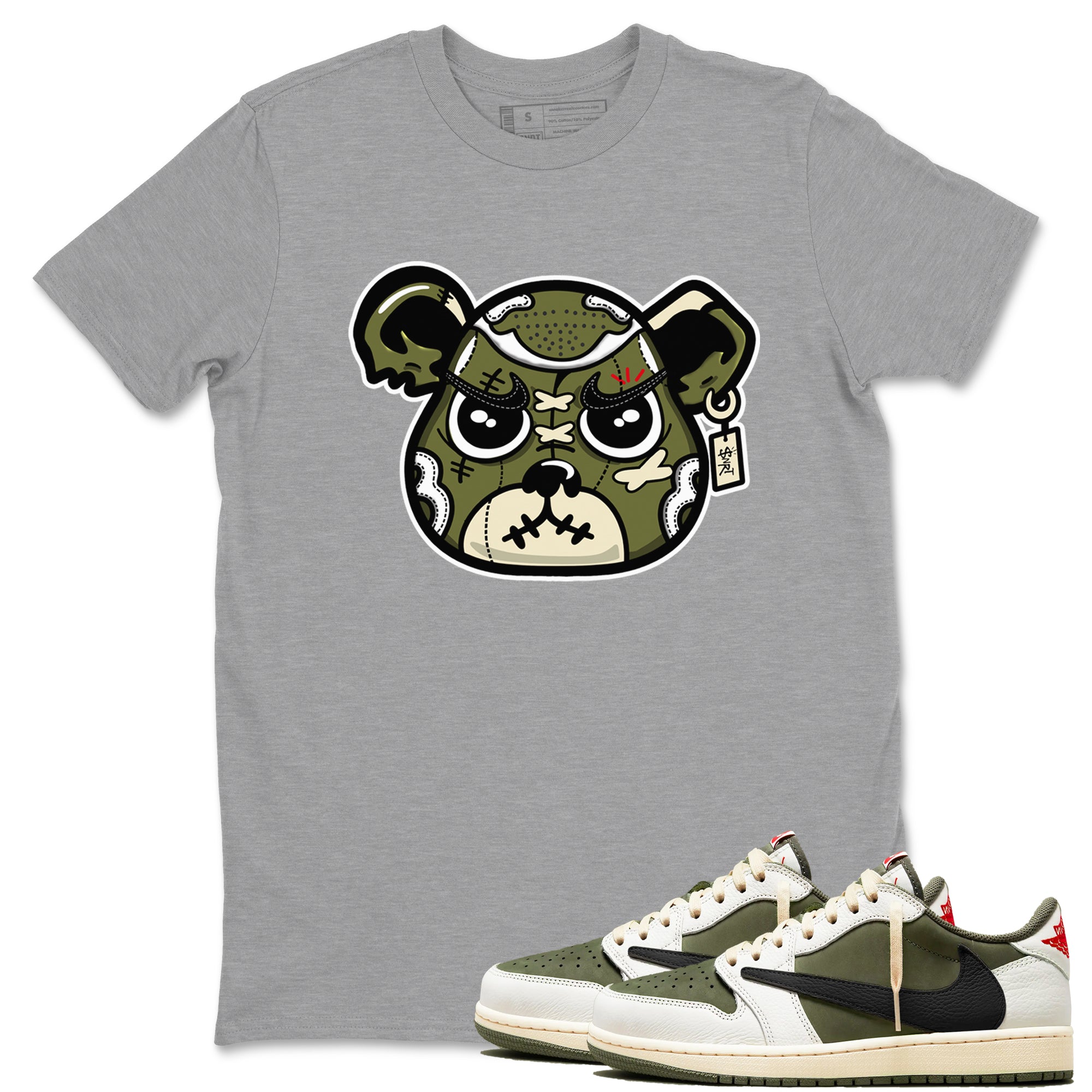 Sneaker Bear Face Sneaker Tees - Air Jordan 1 Travis Scott Medium Olive