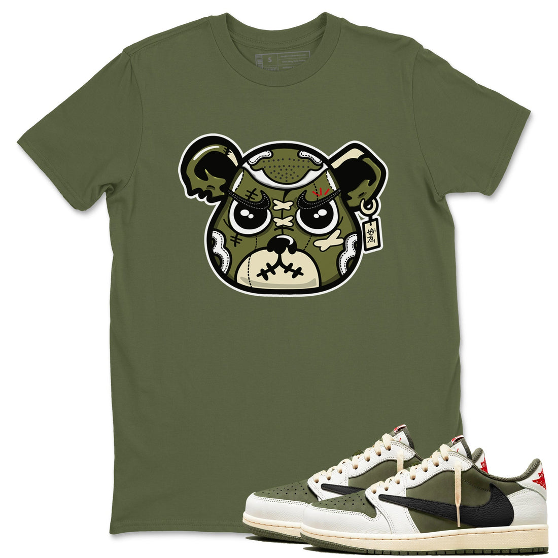 Sneaker Bear Face Sneaker Tees - Air Jordan 1 Travis Scott Medium Olive