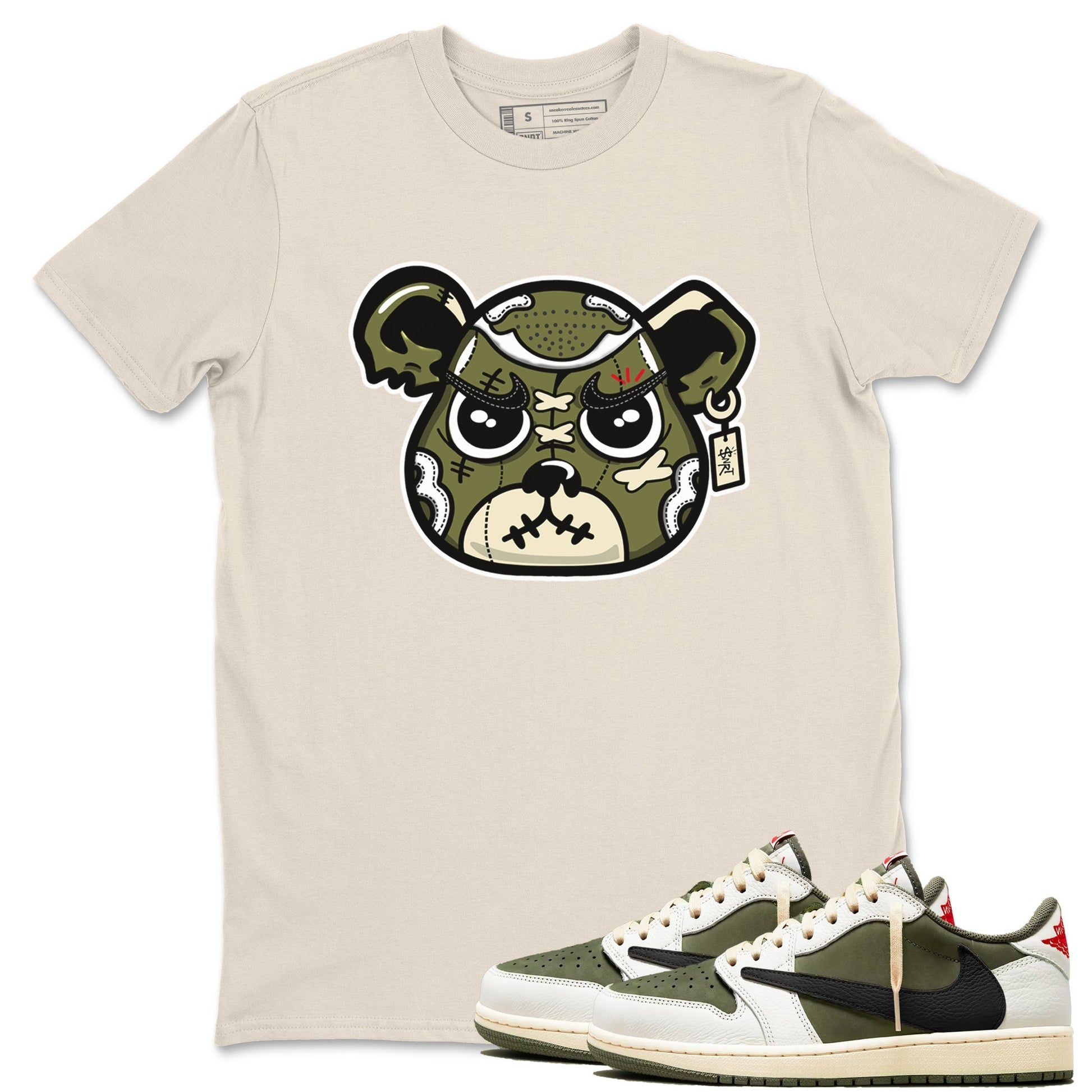 Sneaker Bear Face Sneaker Tees - Air Jordan 1 Travis Scott Medium Olive