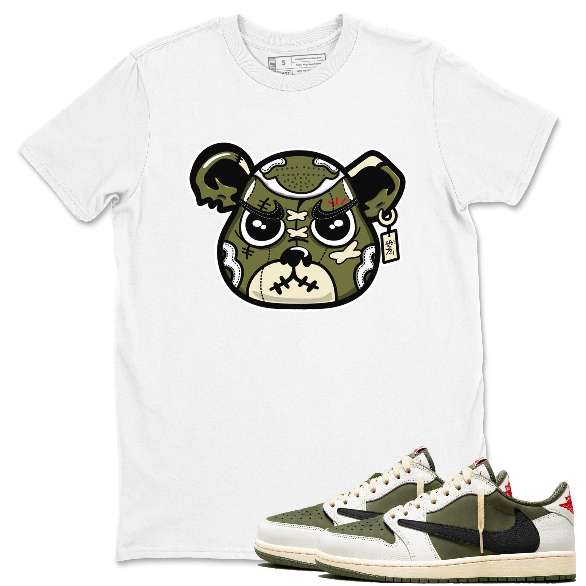 Sneaker Bear Face Sneaker Tees - Air Jordan 1 Travis Scott Medium Olive