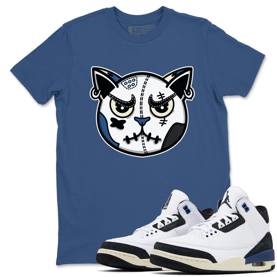 Sneaker Cat Face Sneaker Tees - Air Jordan 3 A Ma Maniere x Diffused Blue