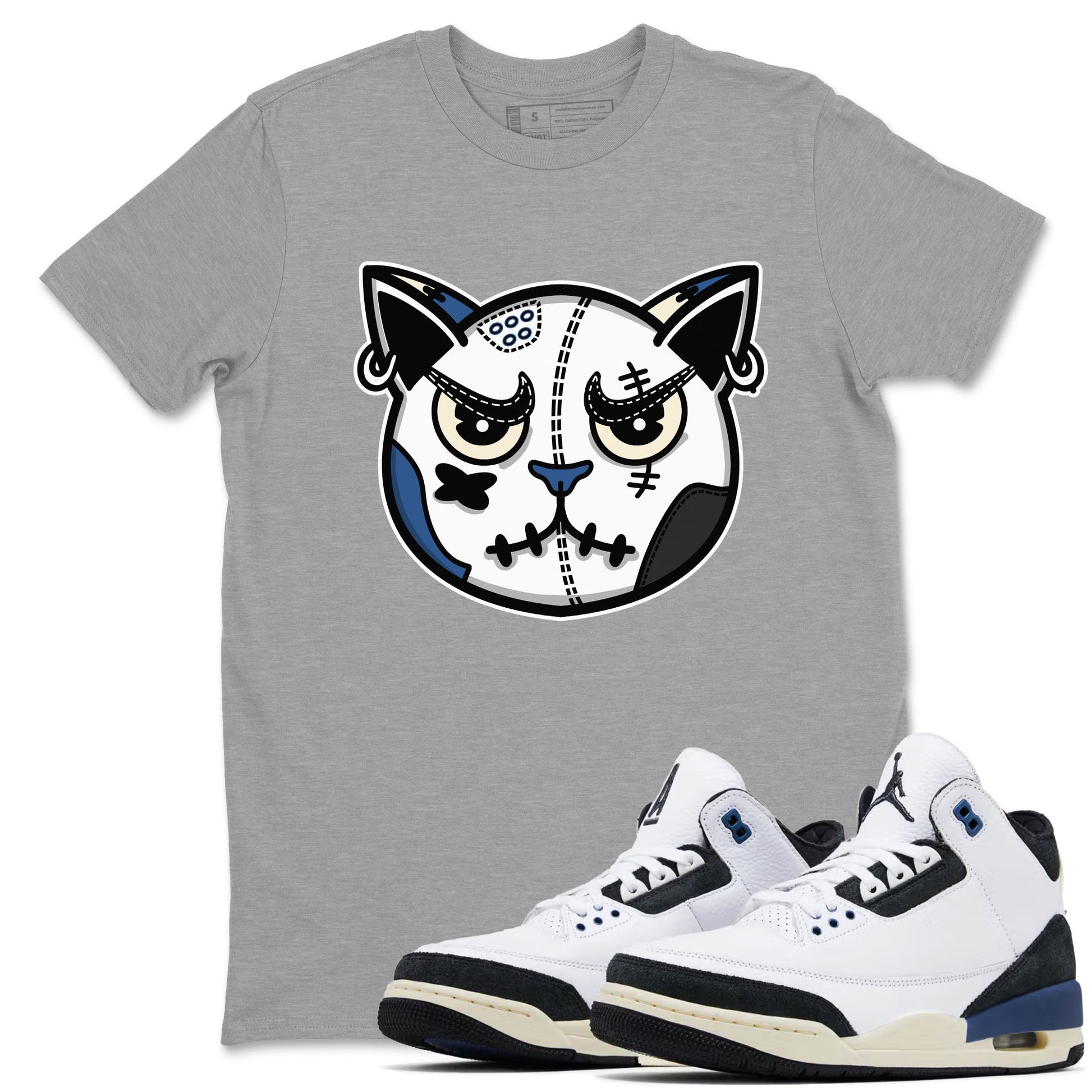 Sneaker Cat Face Sneaker Tees - Air Jordan 3 A Ma Maniere x Diffused Blue