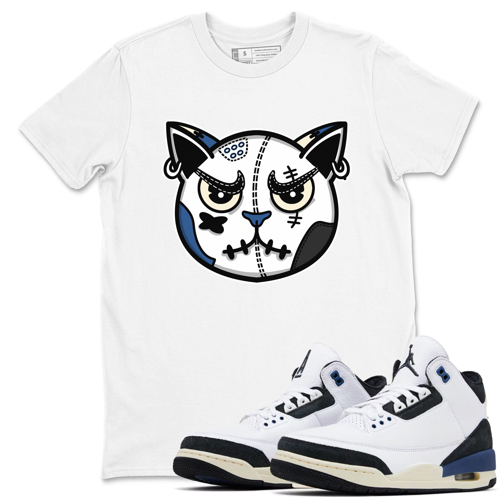 Sneaker Cat Face Sneaker Tees - Air Jordan 3 A Ma Maniere x Diffused Blue