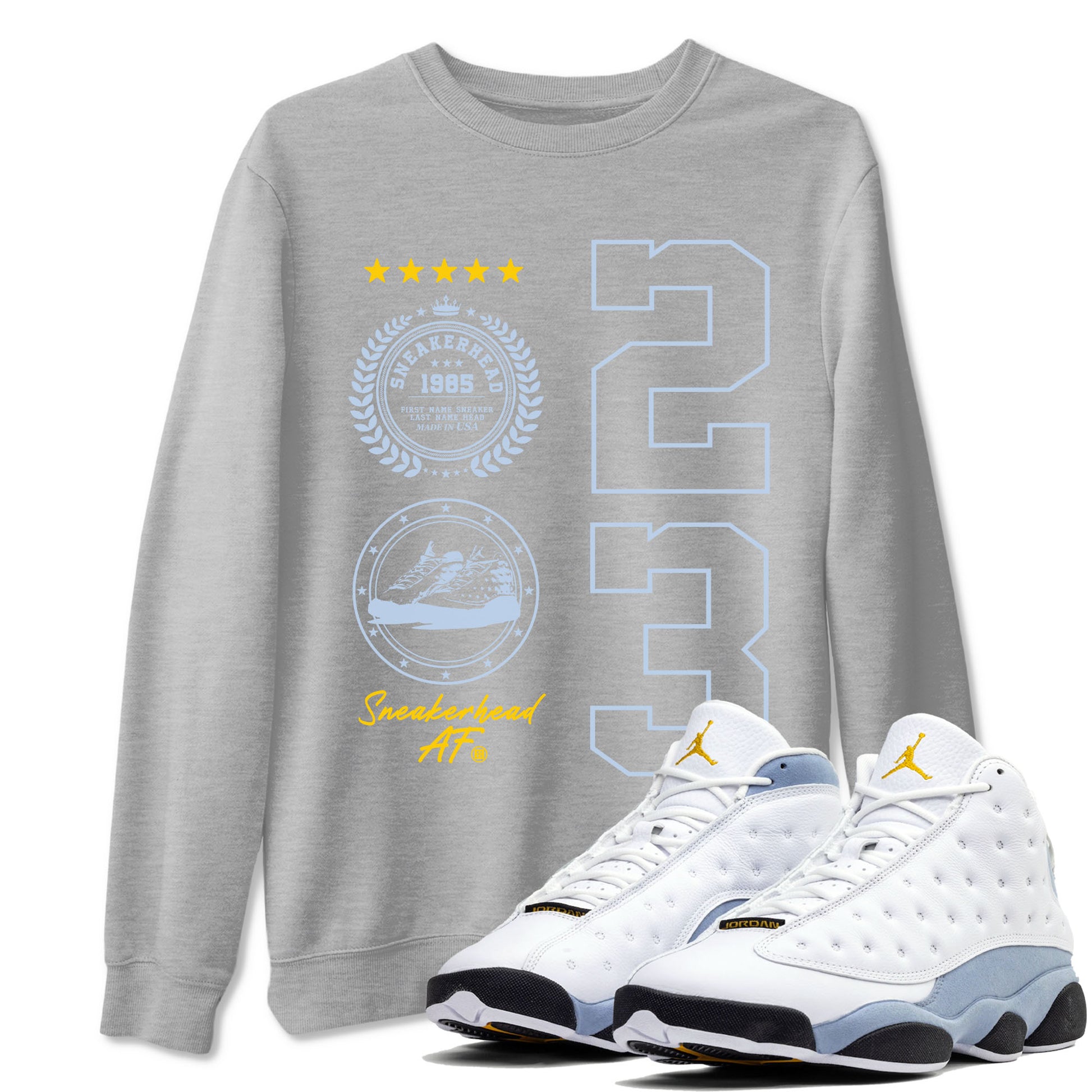 Sneaker Emblem Sneaker Tees - Air Jordan 13 Blue Grey