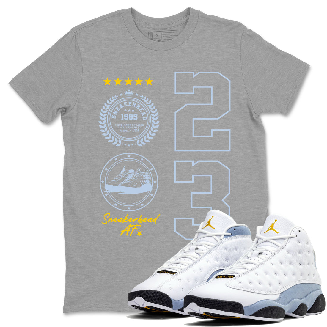 Sneaker Emblem Sneaker Tees - Air Jordan 13 Blue Grey