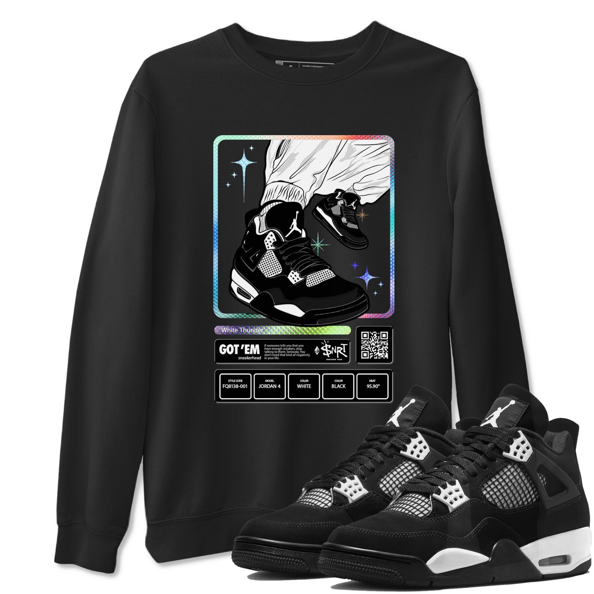 Sneaker Trading Card Sneaker Tees - Air Jordan 4 White Thunder