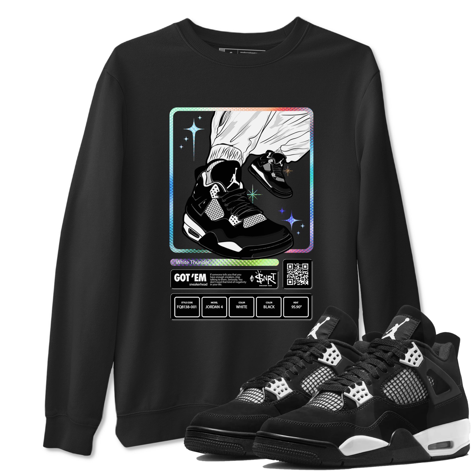 Sneaker Trading Card Sneaker Tees - Air Jordan 4 White Thunder