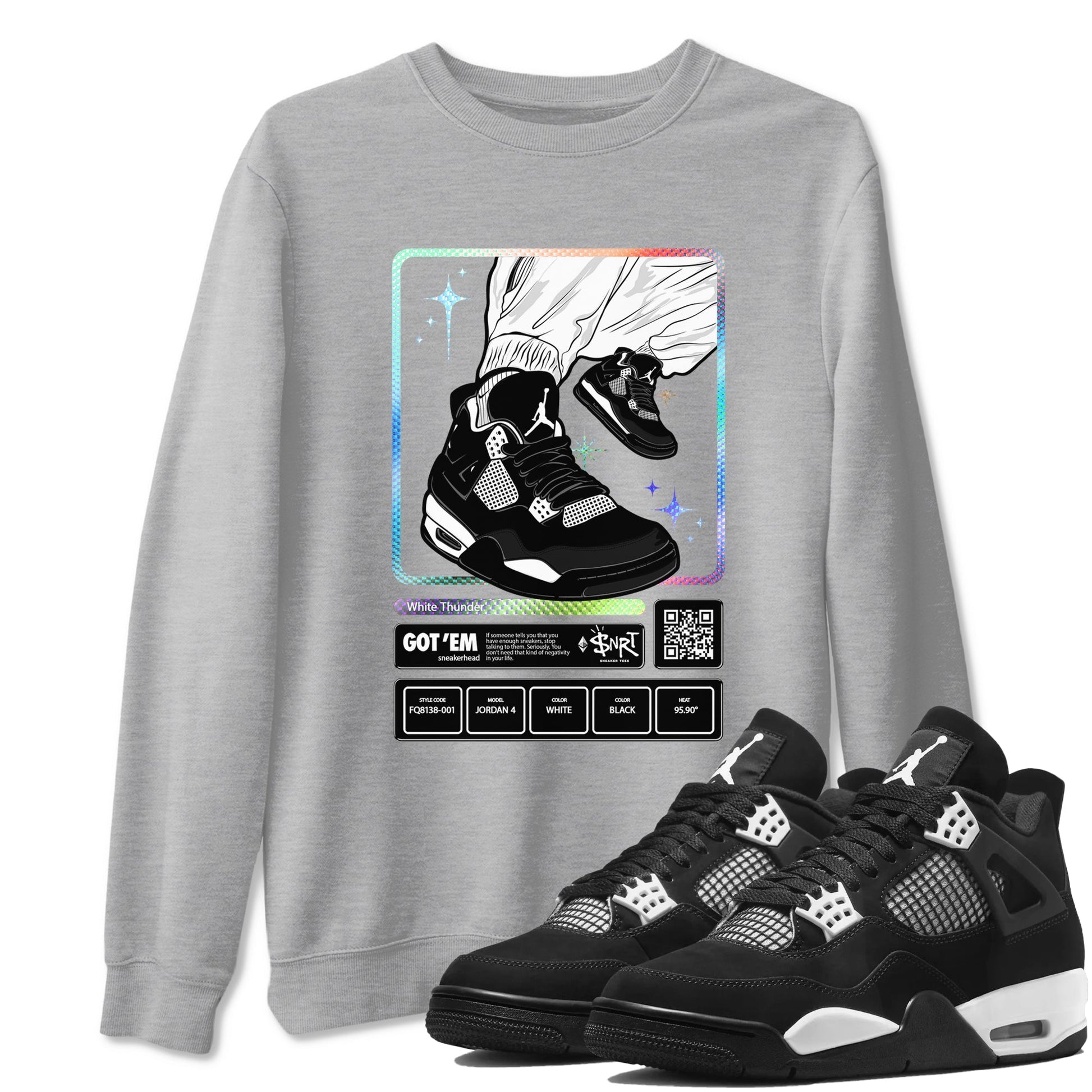 Sneaker Trading Card Sneaker Tees - Air Jordan 4 White Thunder