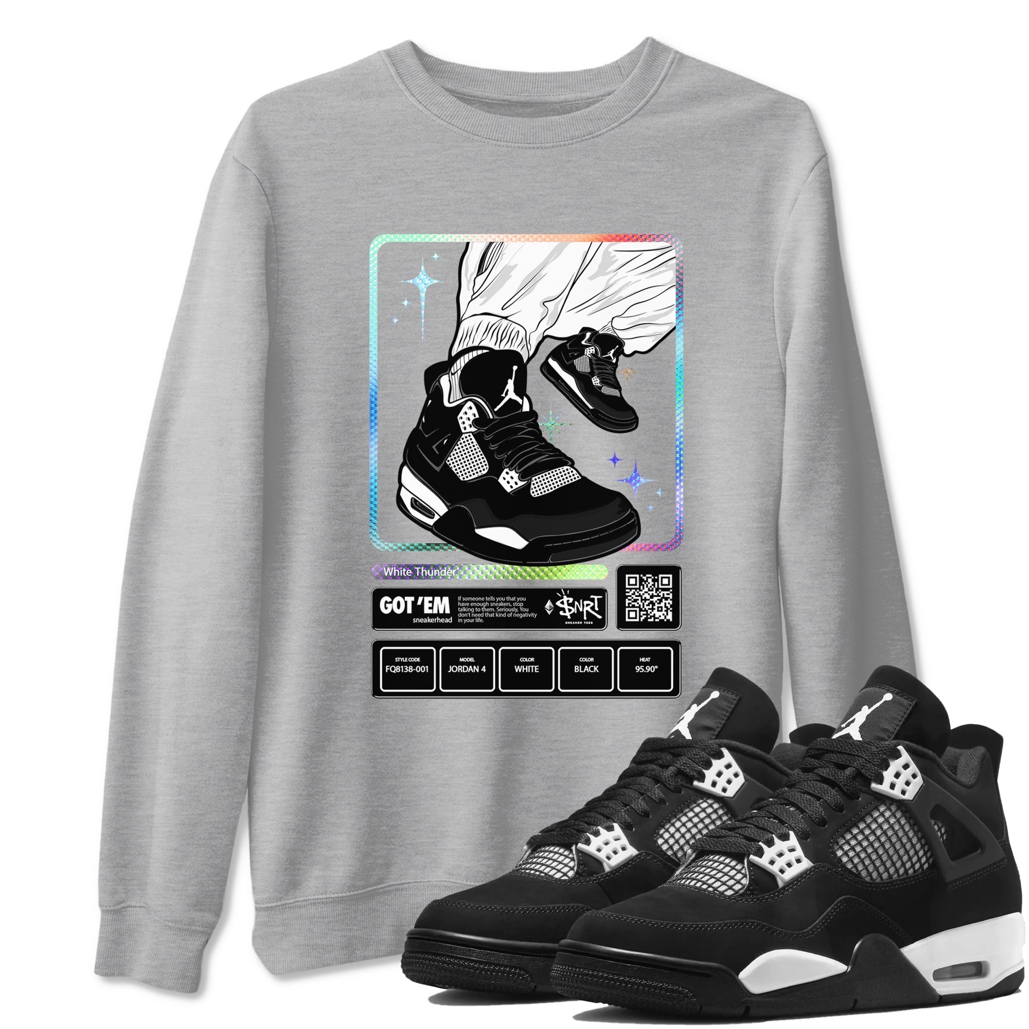 Sneaker Trading Card Sneaker Tees - Air Jordan 4 White Thunder
