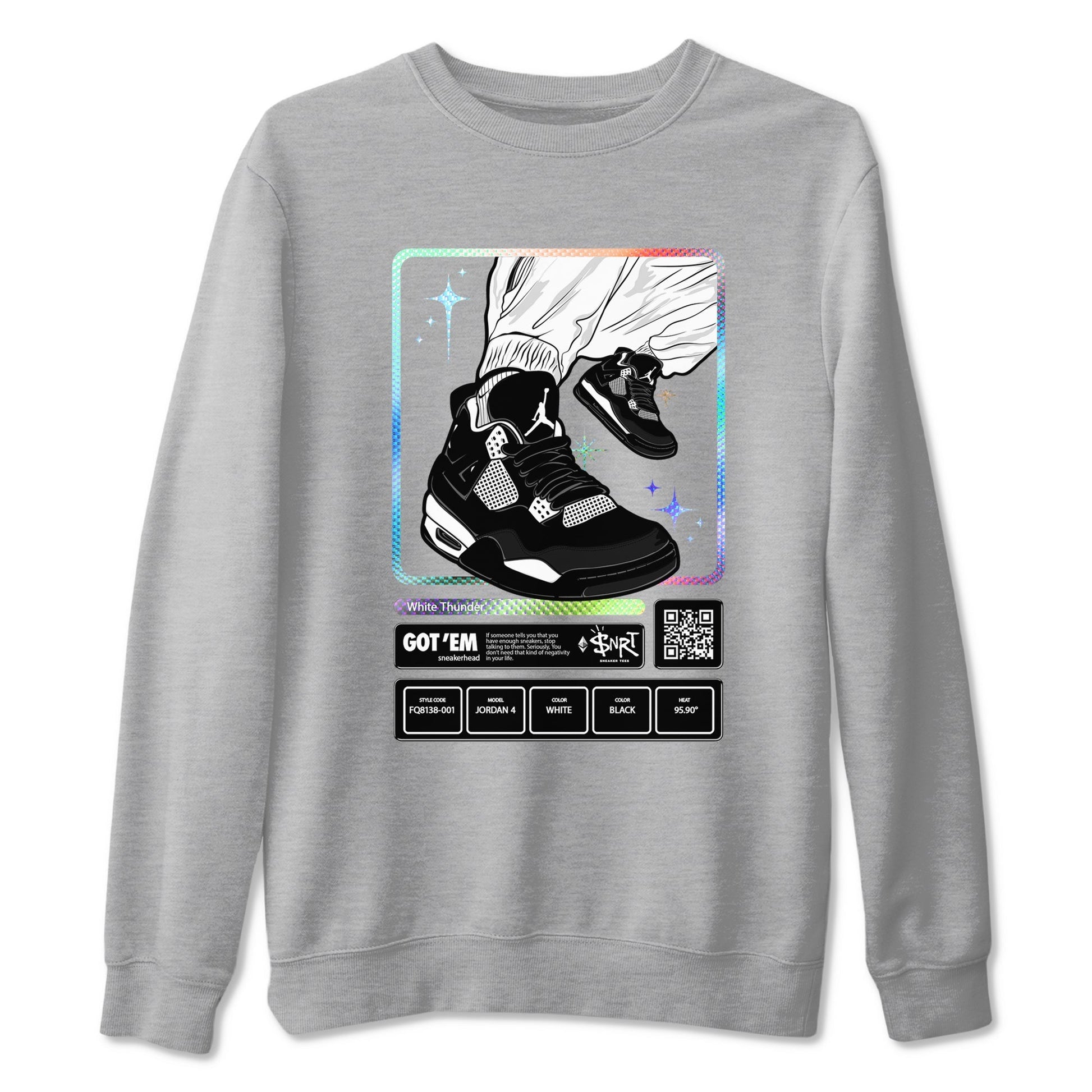 Sneaker Trading Card Sneaker Tees - Air Jordan 4 White Thunder