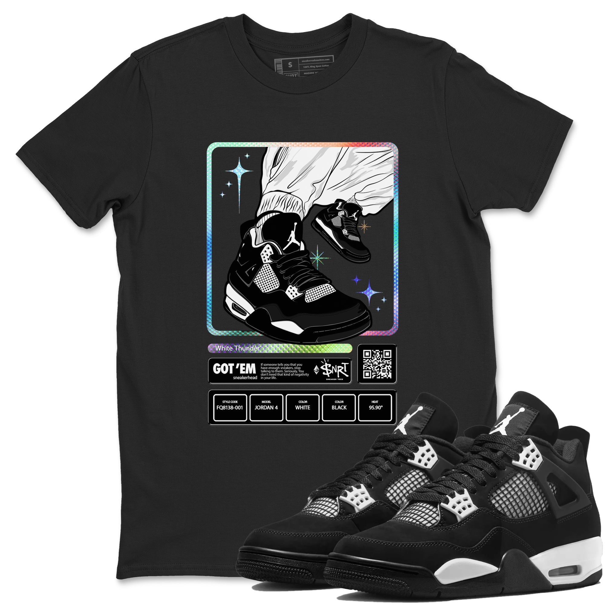 Sneaker Trading Card Sneaker Tees - Air Jordan 4 White Thunder