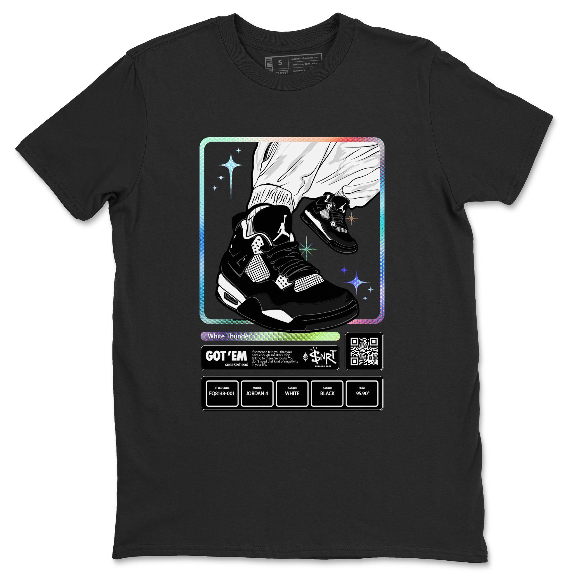 Sneaker Trading Card Sneaker Tees - Air Jordan 4 White Thunder