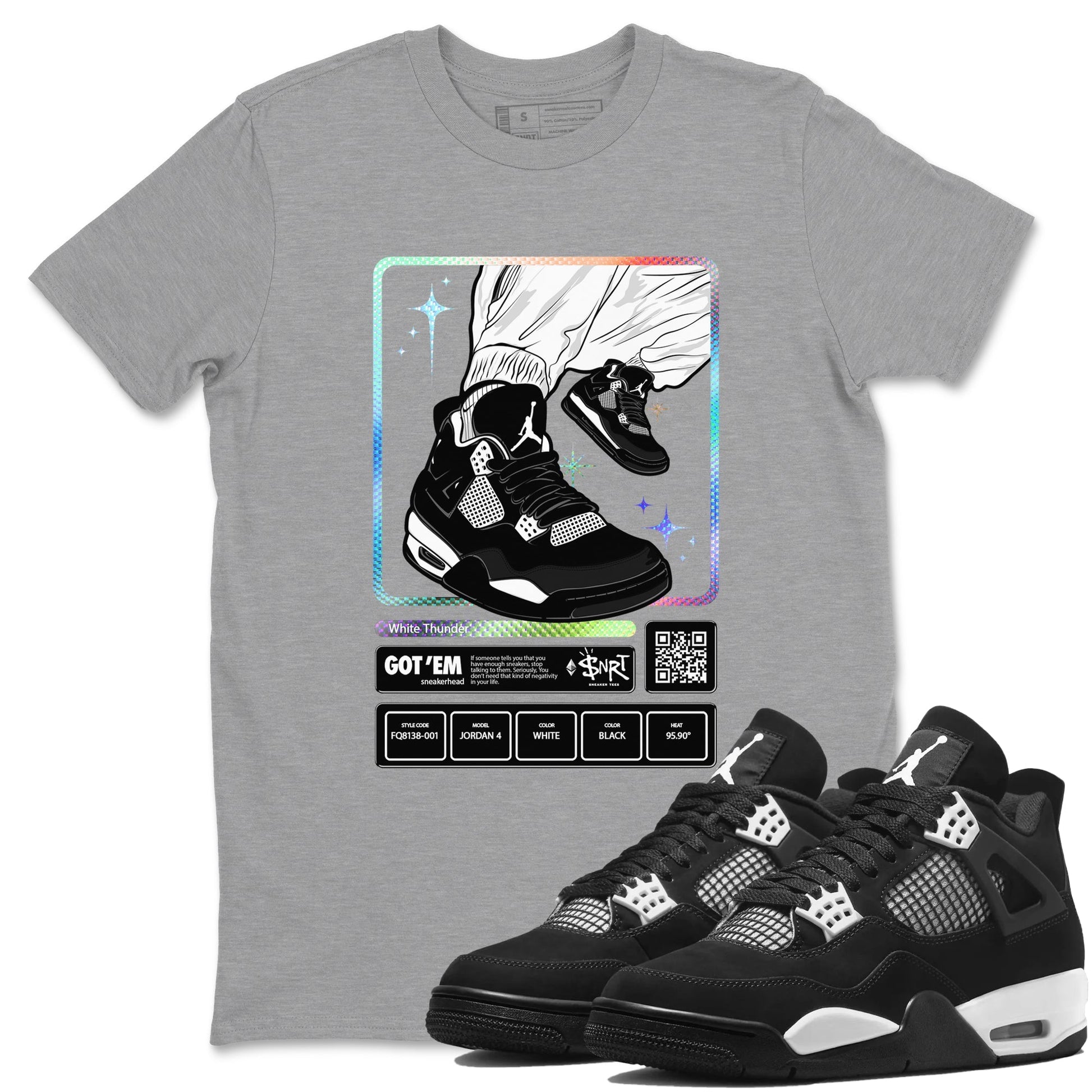 Sneaker Trading Card Sneaker Tees - Air Jordan 4 White Thunder