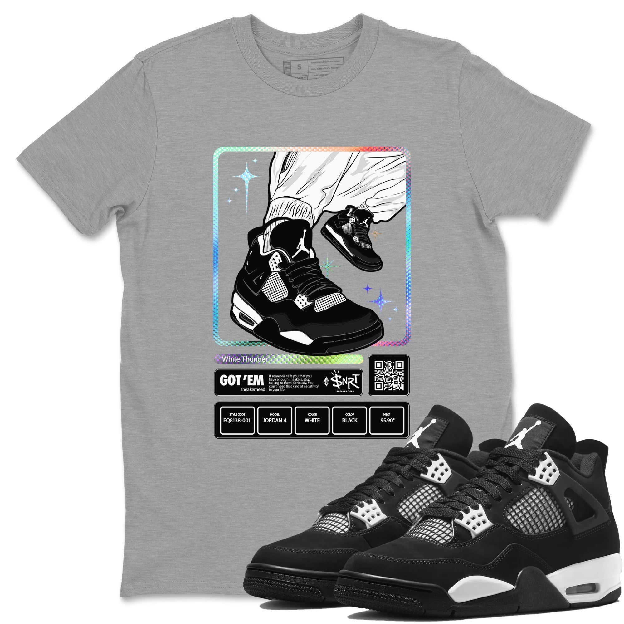 Sneaker Trading Card Sneaker Tees - Air Jordan 4 White Thunder