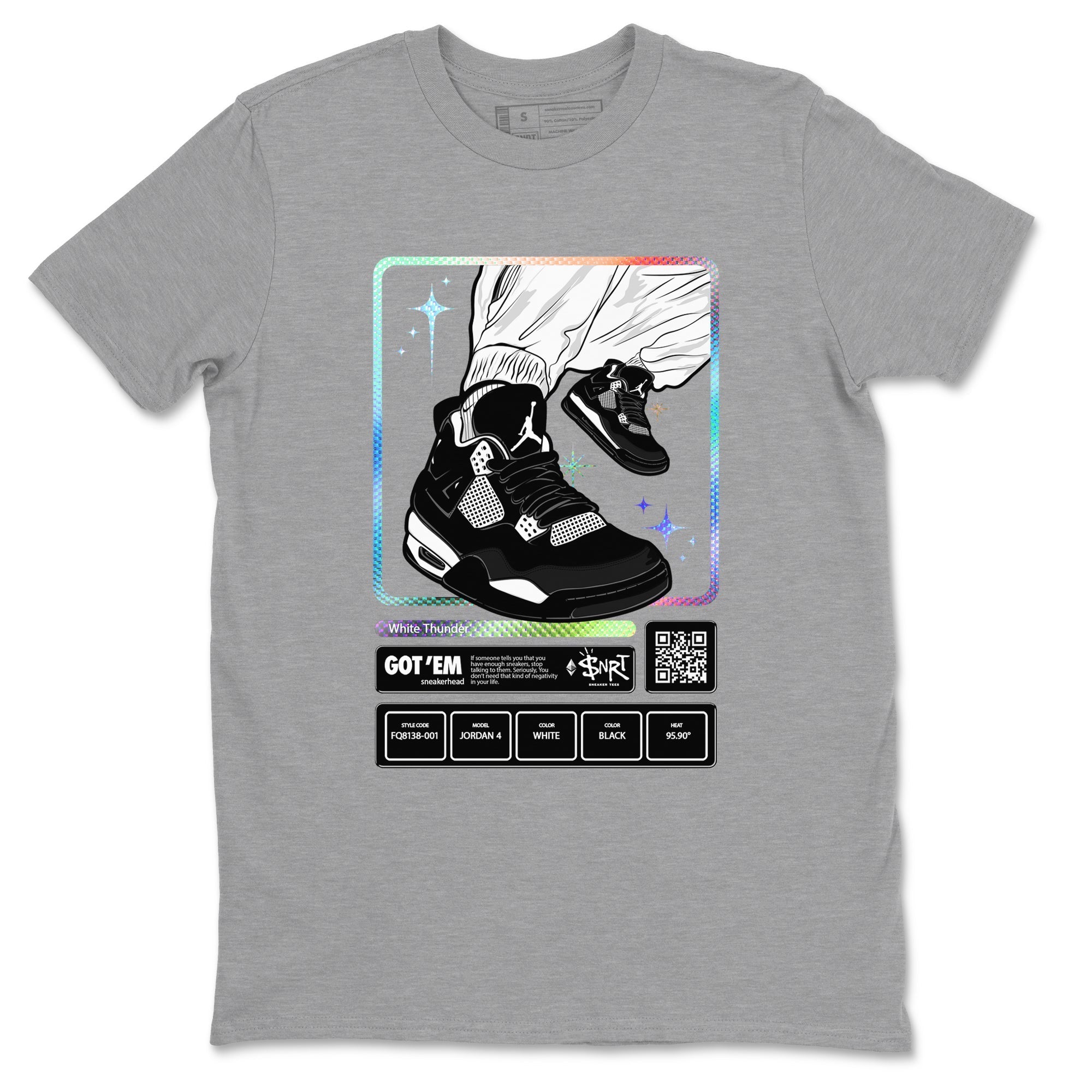 Sneaker Trading Card Sneaker Tees - Air Jordan 4 White Thunder