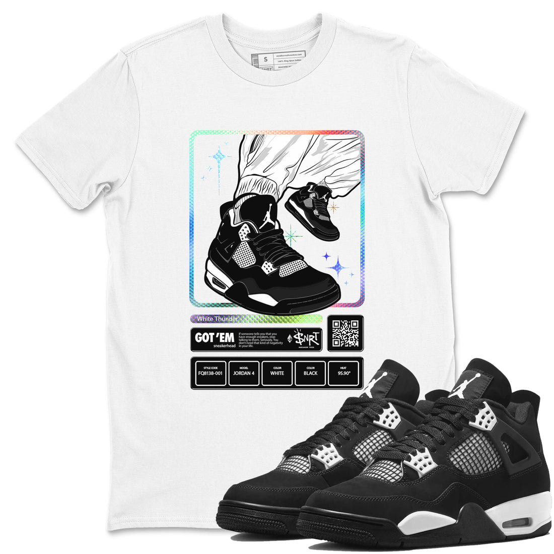 Sneaker Trading Card Sneaker Tees - Air Jordan 4 White Thunder