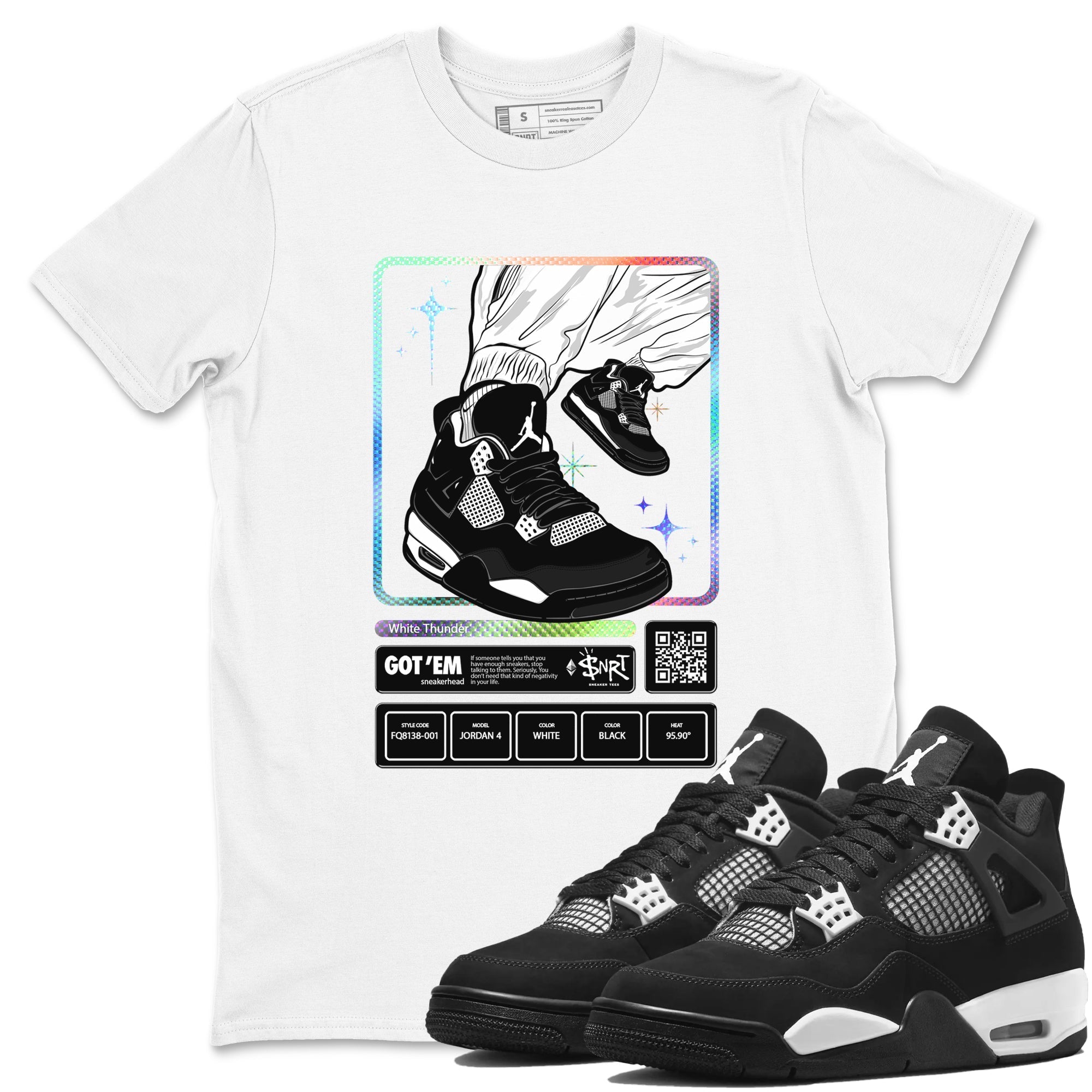 Sneaker Trading Card Sneaker Tees - Air Jordan 4 White Thunder
