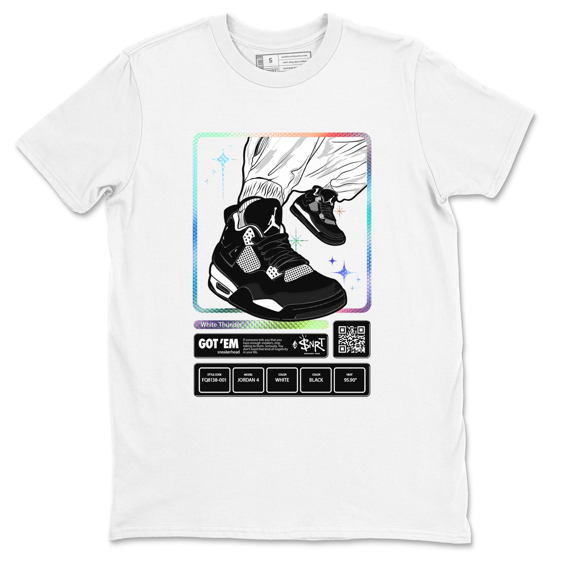 Sneaker Trading Card Sneaker Tees - Air Jordan 4 White Thunder