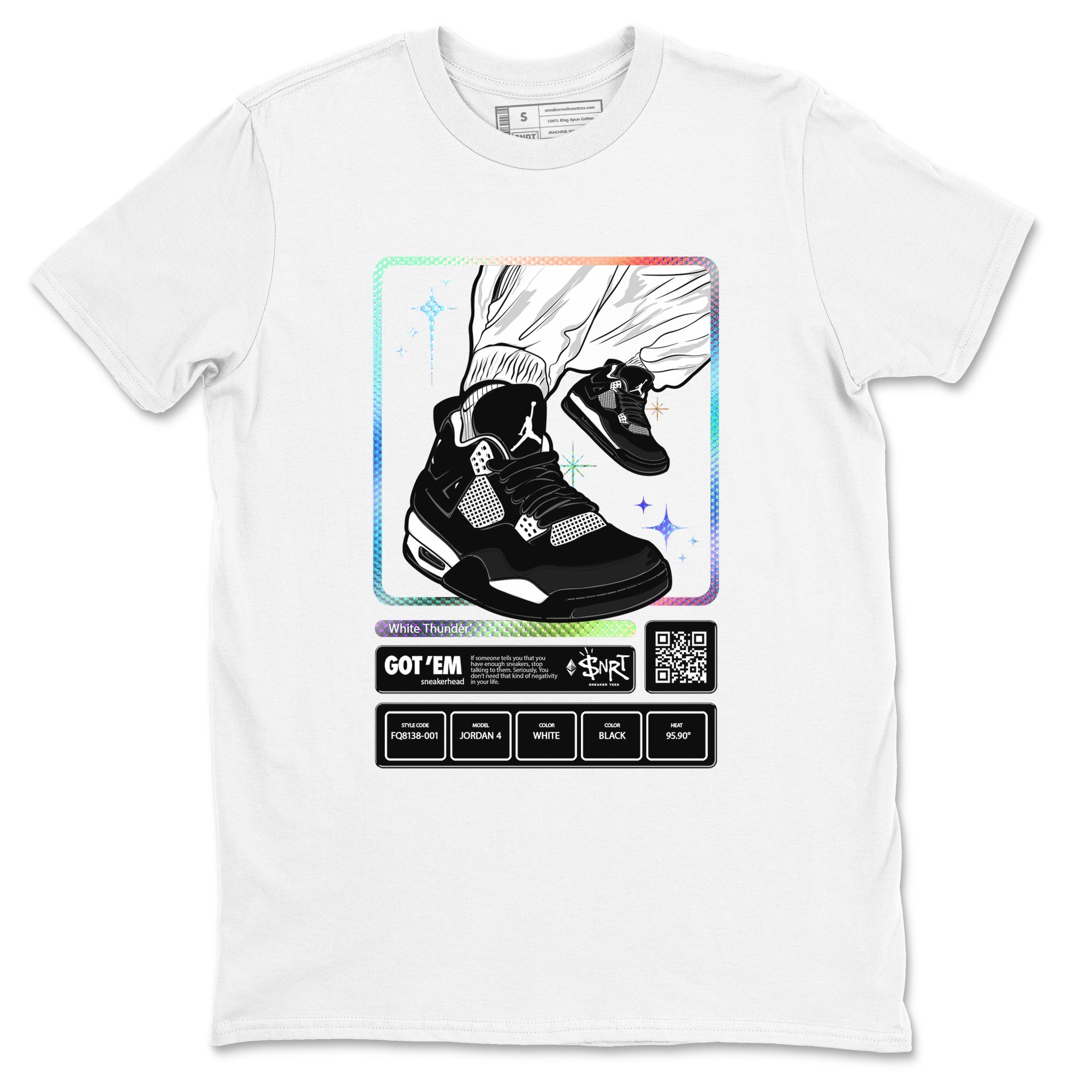 Sneaker Trading Card Sneaker Tees - Air Jordan 4 White Thunder