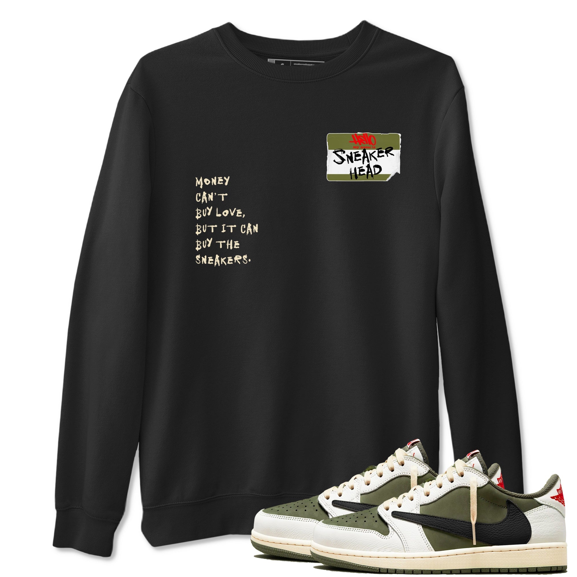 Sneakerhead Badge Sneaker Tees - Air Jordan 1 Travis Scott Medium Olive
