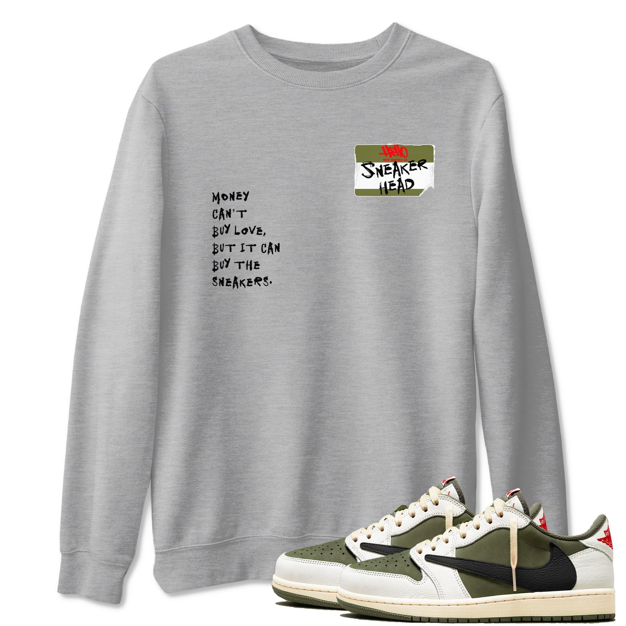 Sneakerhead Badge Sneaker Tees - Air Jordan 1 Travis Scott Medium Olive