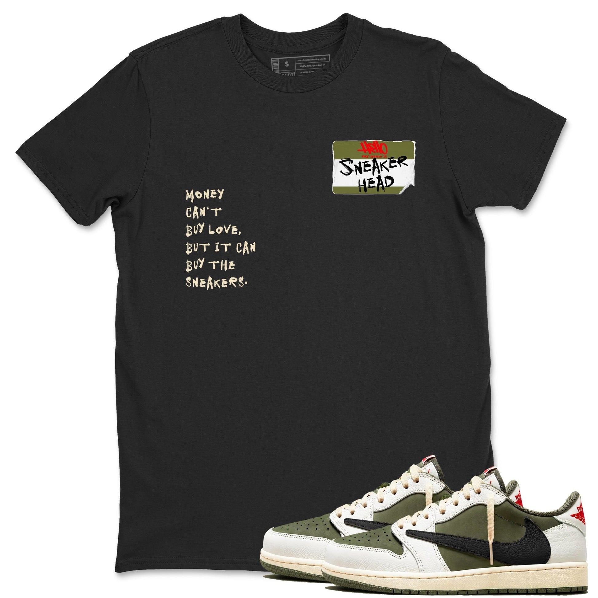 Sneakerhead Badge Sneaker Tees - Air Jordan 1 Travis Scott Medium Olive